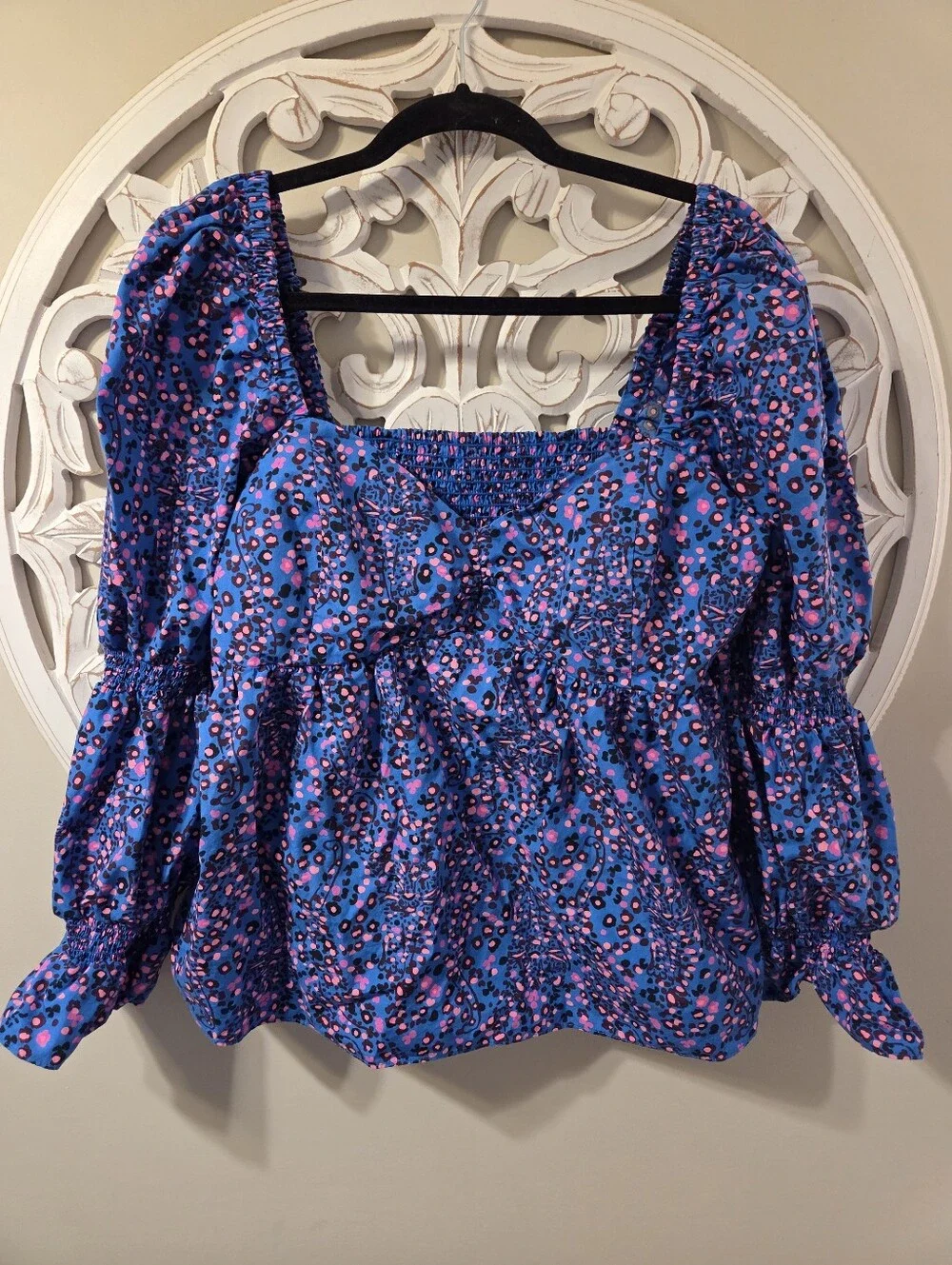 Lilly Pulitzer Preslee Babydoll Top Sz 14 Blue Flare Growl And Prowl.